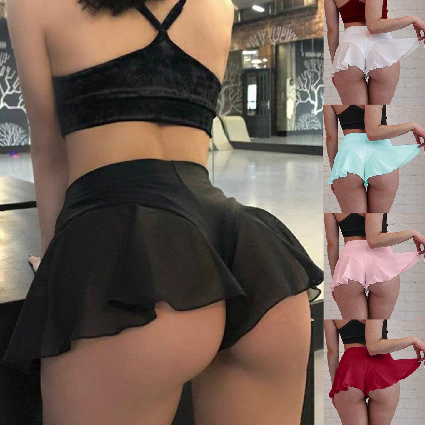 Women's Ruffled High Waist Shorts Pole Dance Tight