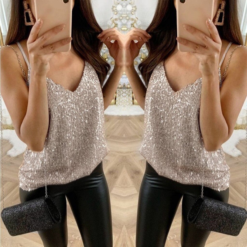 Silver Summer V-neck Tank Top W