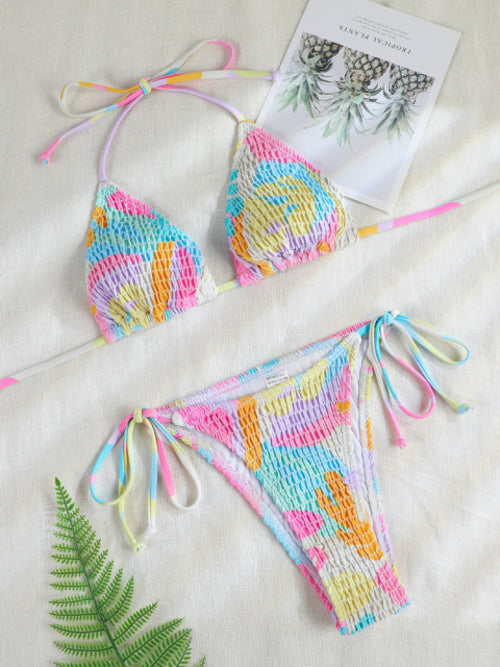 Triangle String Bikini Set Patchwork Print