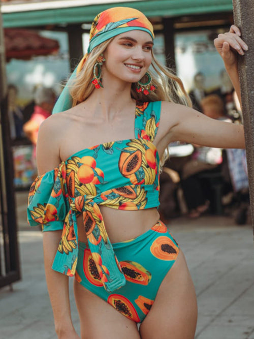 Triangle String Bikini Set Patchwork Print