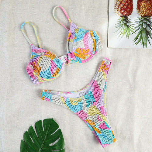 Triangle String Bikini Set Patchwork Print