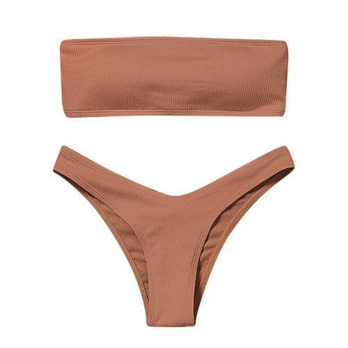 Strapless Bikini 2021 Woman 2 Piece Swimsuit Solid Swimwear Sexy