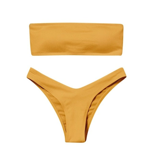 Strapless Bikini 2021 Woman 2 Piece Swimsuit Solid Swimwear Sexy