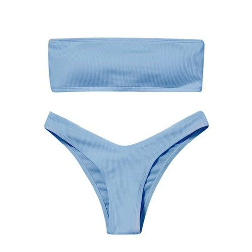 Strapless Bikini 2021 Woman 2 Piece Swimsuit Solid Swimwear Sexy