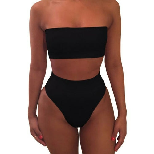 High Waisted Two Piece Brazilian Bikini Set without Padding