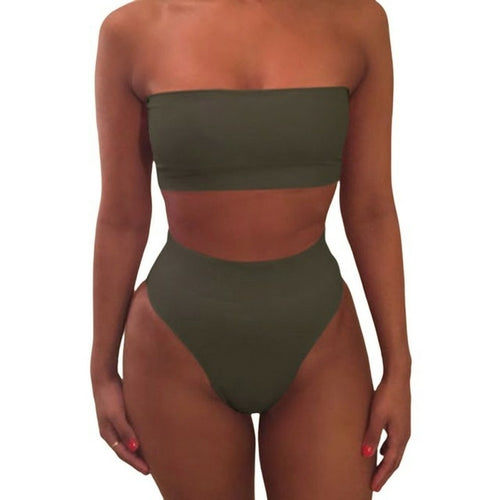 High Waisted Two Piece Brazilian Bikini Set without Padding