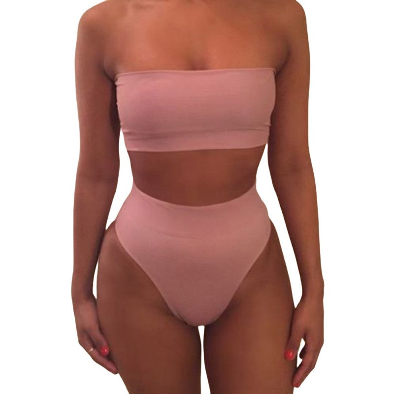 High Waisted Two Piece Brazilian Bikini Set without Padding