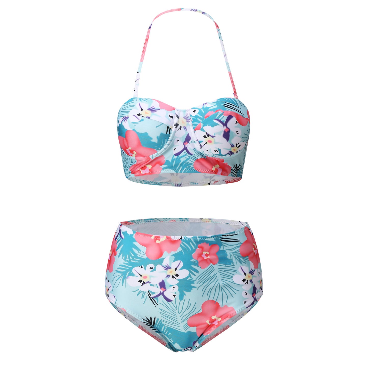 Floral Printed High Waist Two Pieces Bikini Set