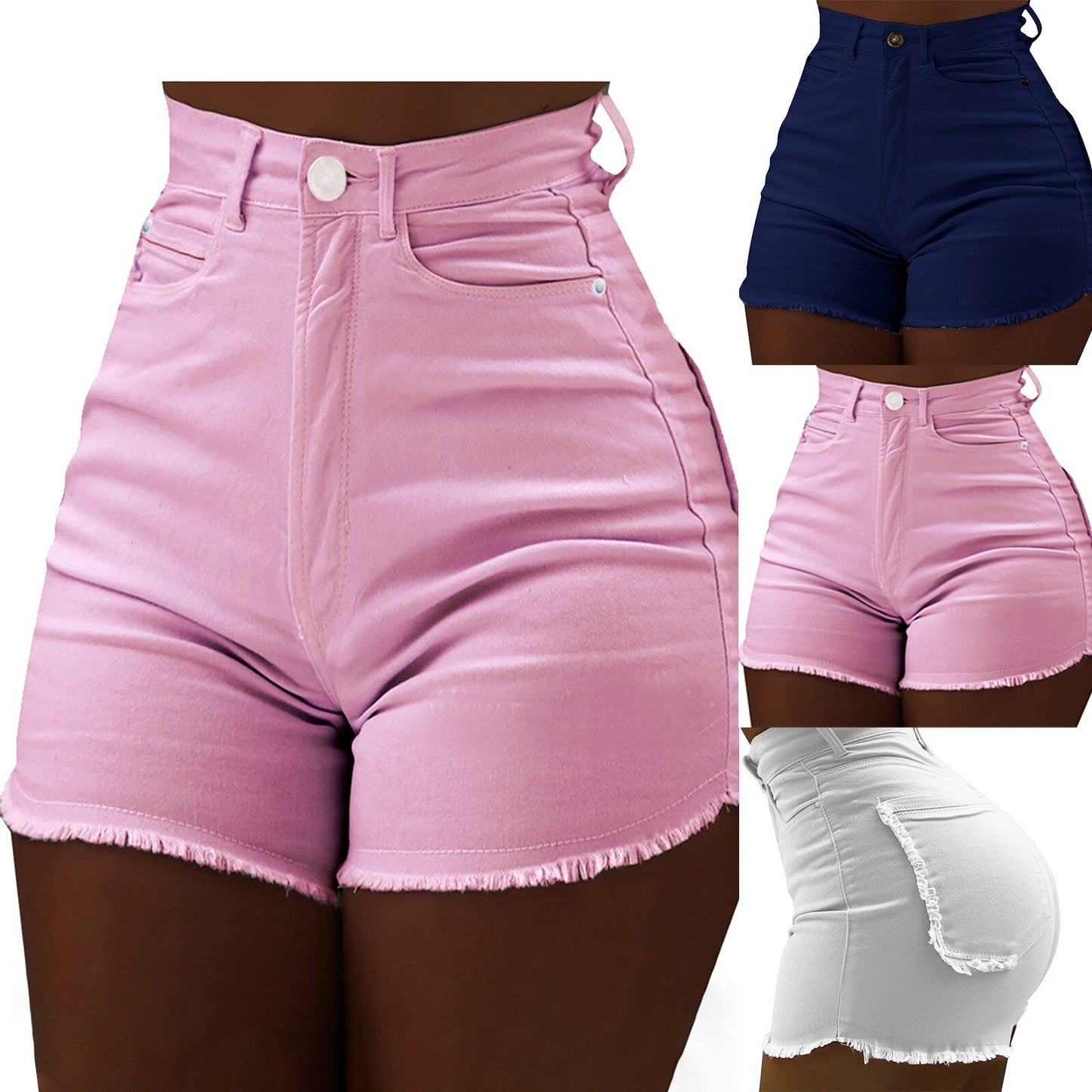 Women's Fashion Solid Color High Waist Denim Jeans Shorts