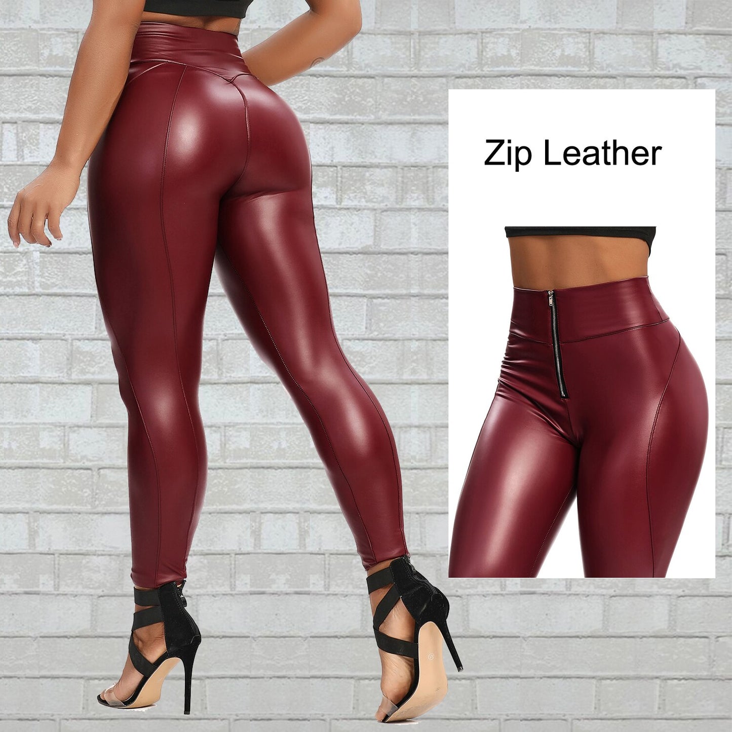 Faux Leather Slim High Waist Fitness Pants