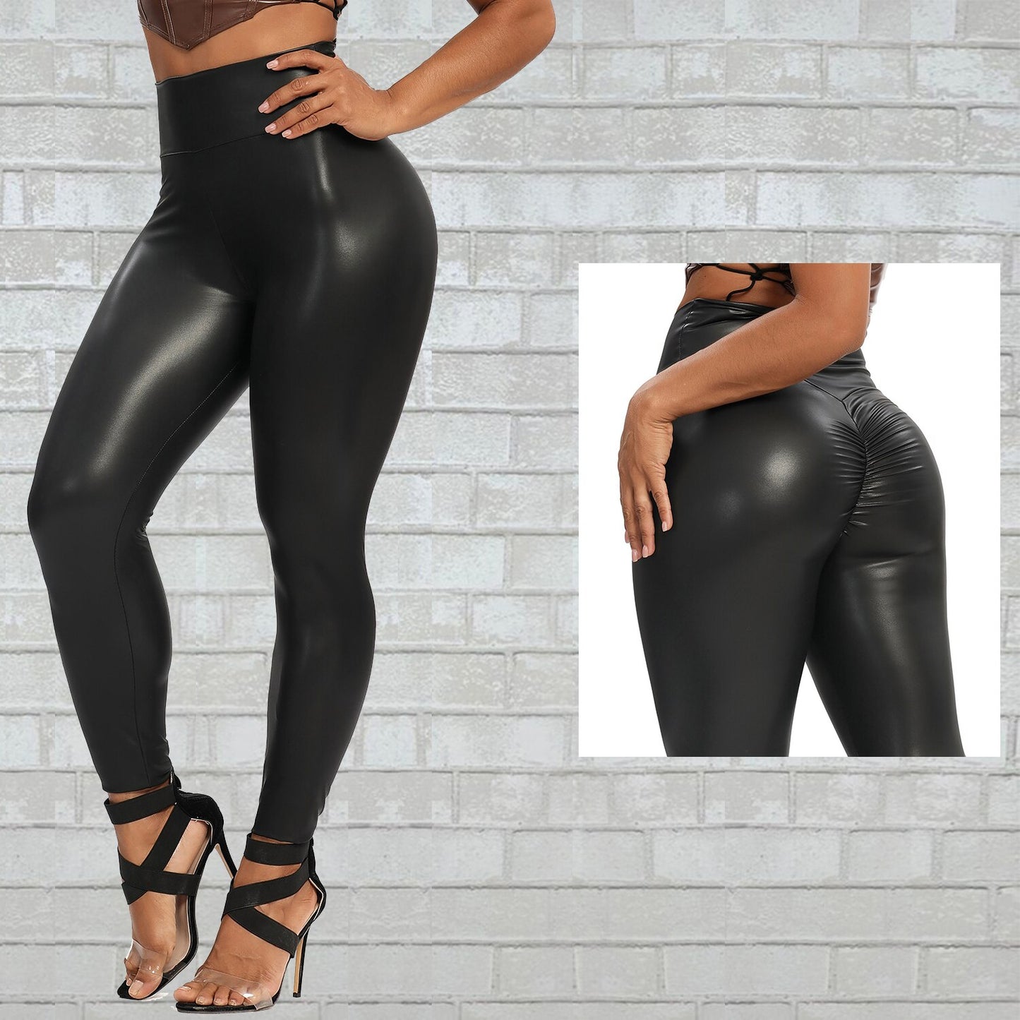 Faux Leather Slim High Waist Fitness Pants