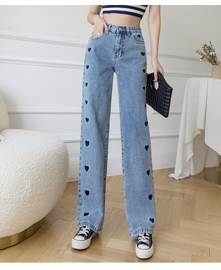 Women's Vintage Ripped Flare Bell Bottom Jeans High Waist Wide Leg Loose Denim Pants