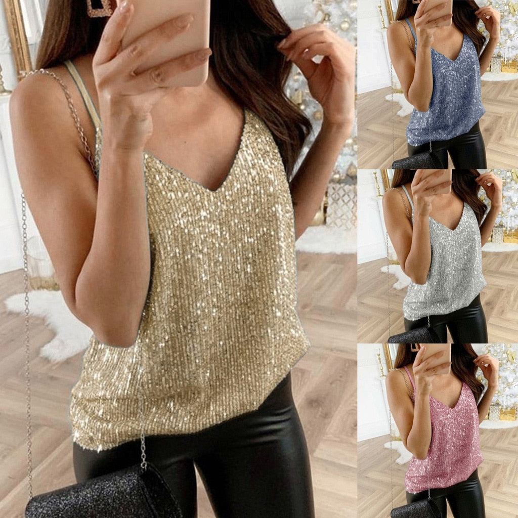 Silver Summer V-neck Tank Top W