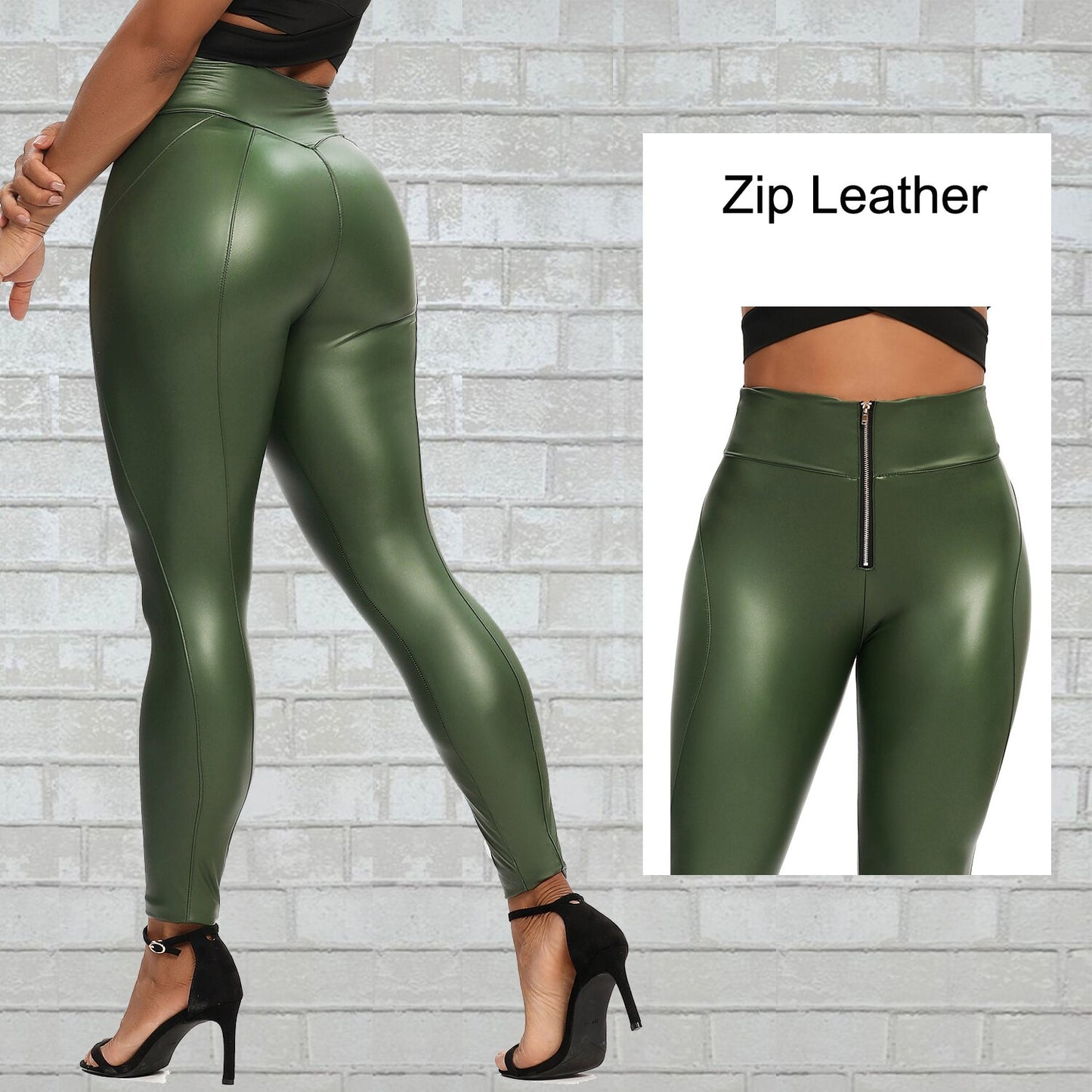 Faux Leather Slim High Waist Fitness Pants