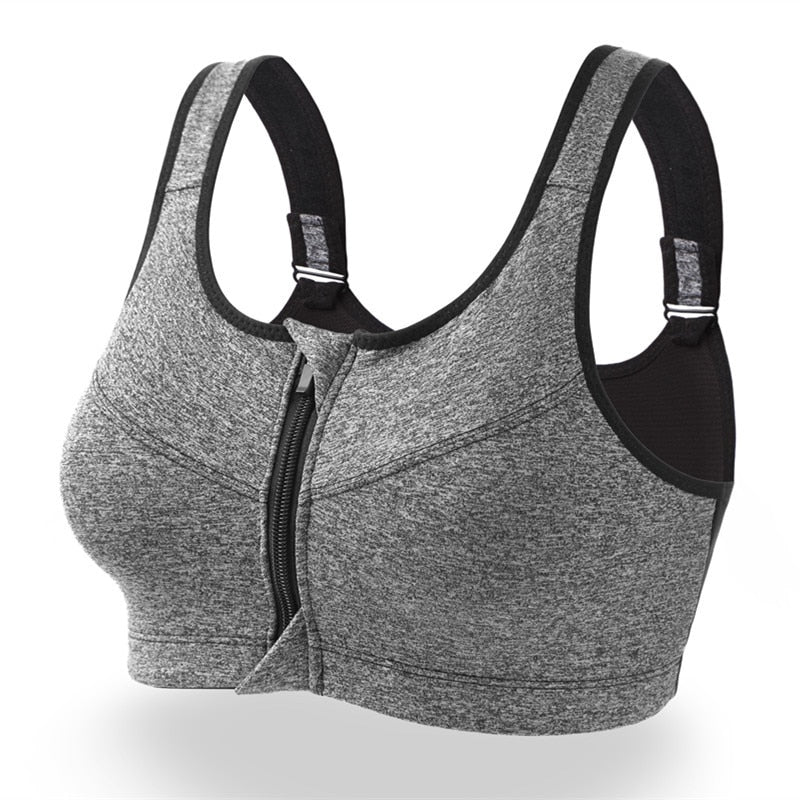 Running Fitness Sport Zippered Push Up Bra