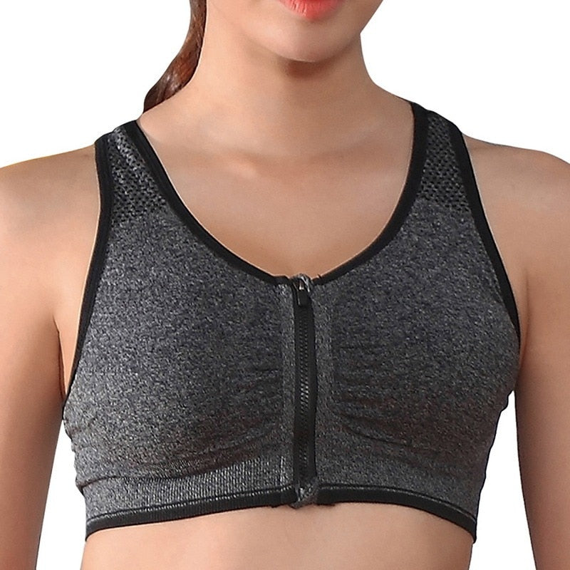 Women's Fitness Sports Running Bra with Zipper