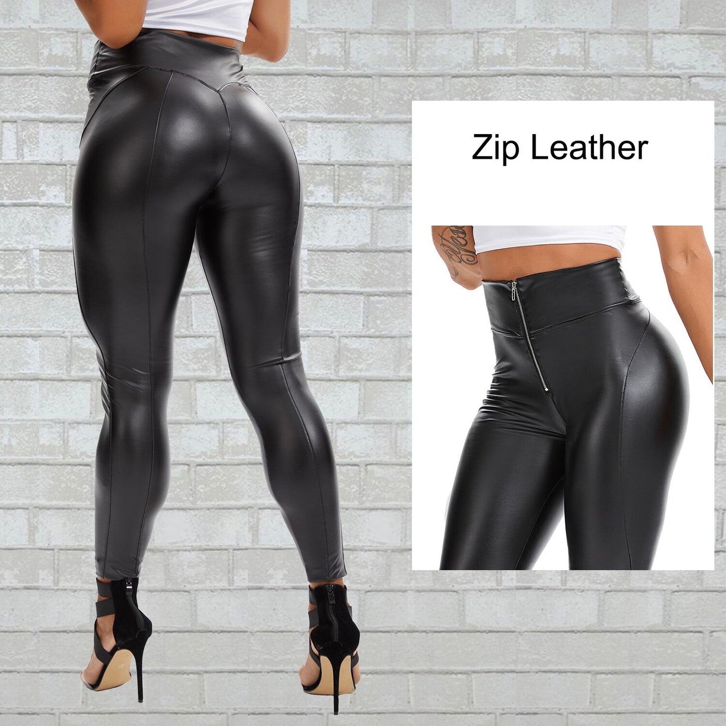 Faux Leather Slim High Waist Fitness Pants