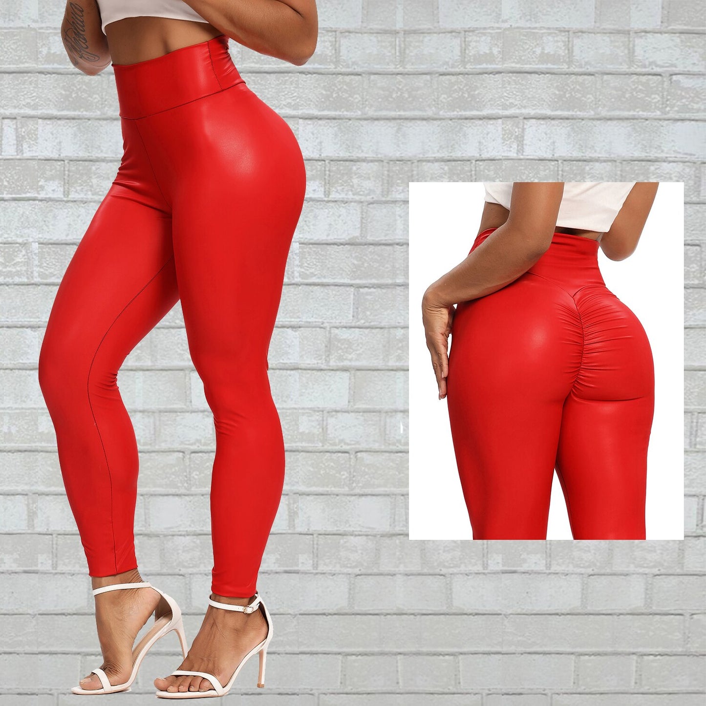 Faux Leather Slim High Waist Fitness Pants