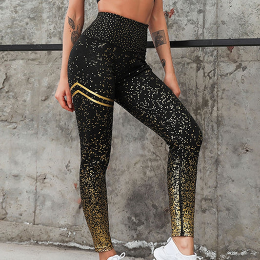 Gold Stamp Print High Waist Yoga Pants Leggings