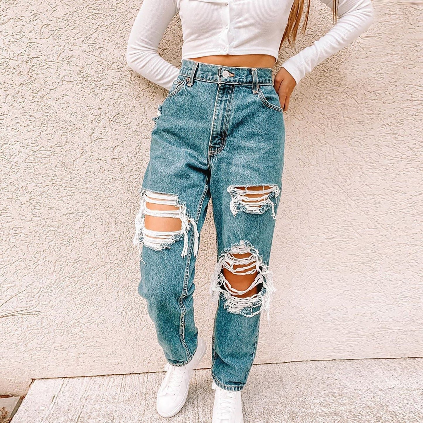 Women's  Hollow Out Ripped Jeans Women