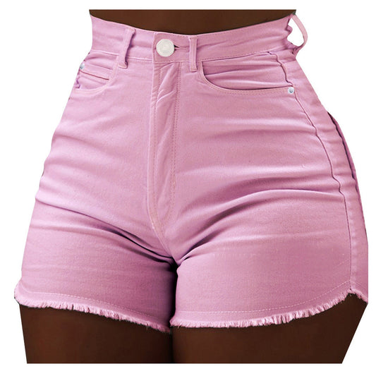 Women's Fashion Solid Color High Waist Denim Jeans Shorts