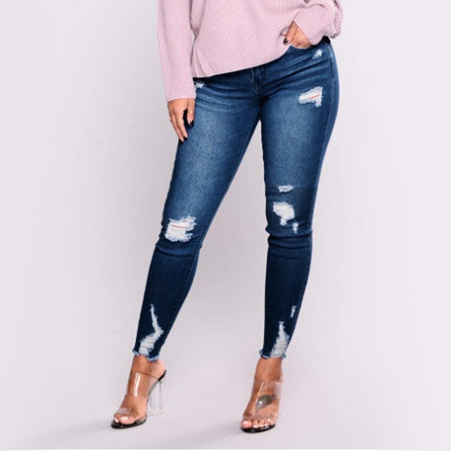 Women's Butt Lifting Skinny High Waist Ripped Denim Jeans