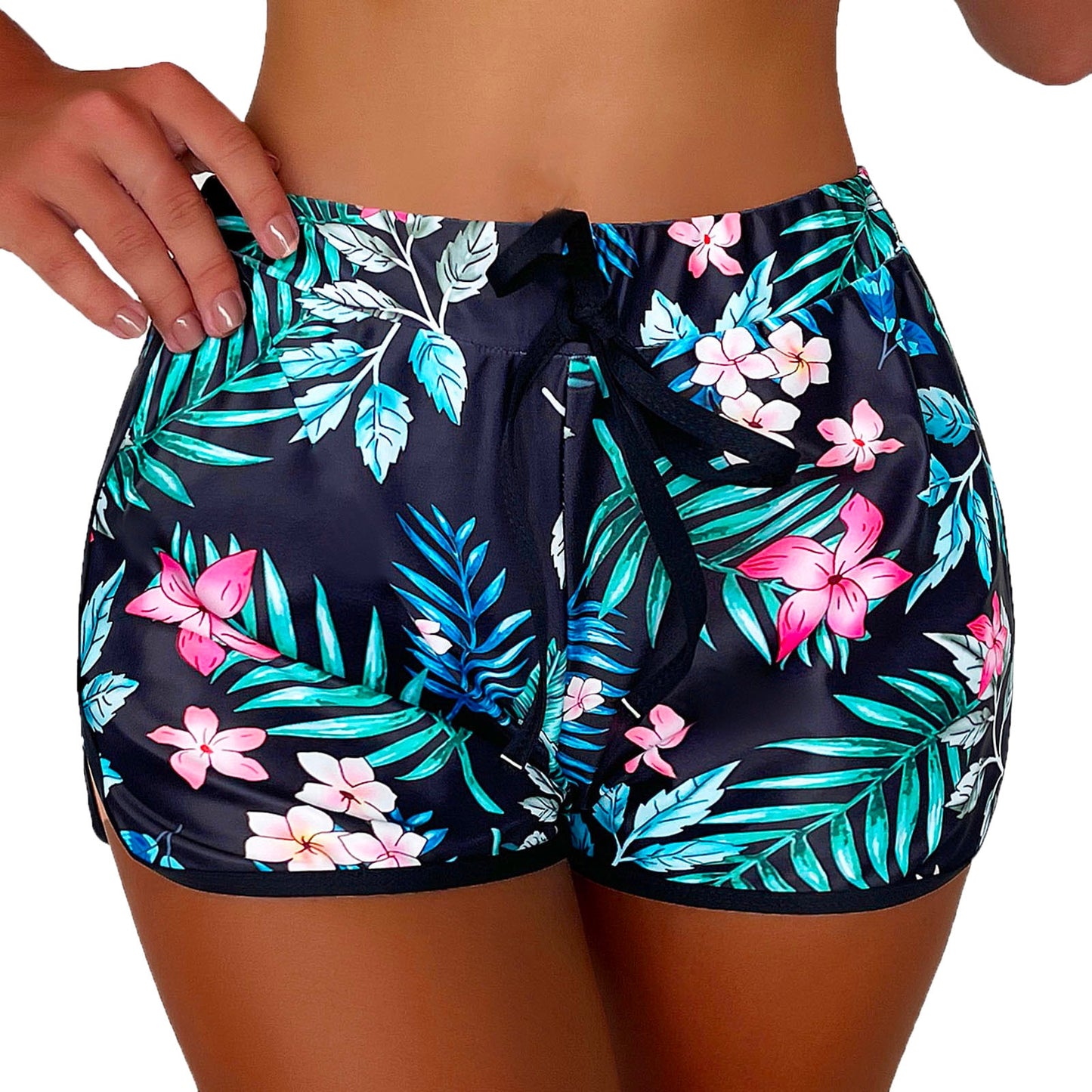 Floral Pinted Women's High Waist Beach Shorts