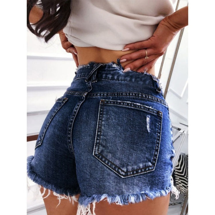 Tight Ripped Women's Mid Waist Denim Jeans Shorts