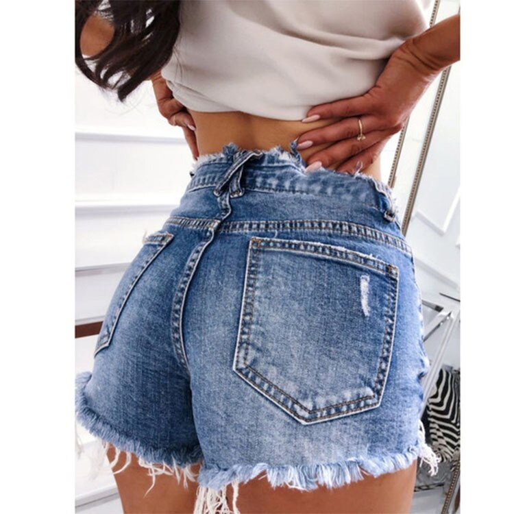 Tight Ripped Women's Mid Waist Denim Jeans Shorts