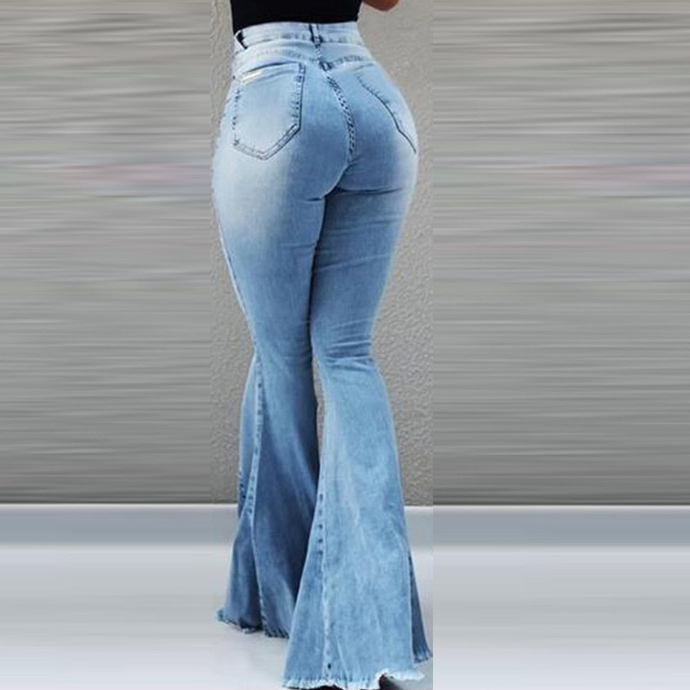 Ripped Bell Bottom High Waist Bootleg Slim Fit Denim Jeans