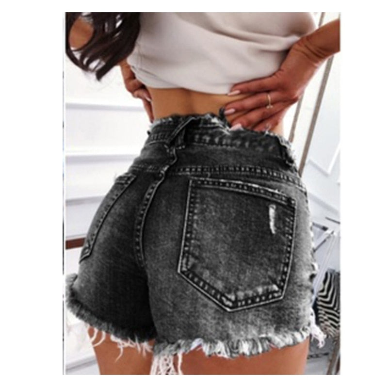 Tight Ripped Women's Mid Waist Denim Jeans Shorts