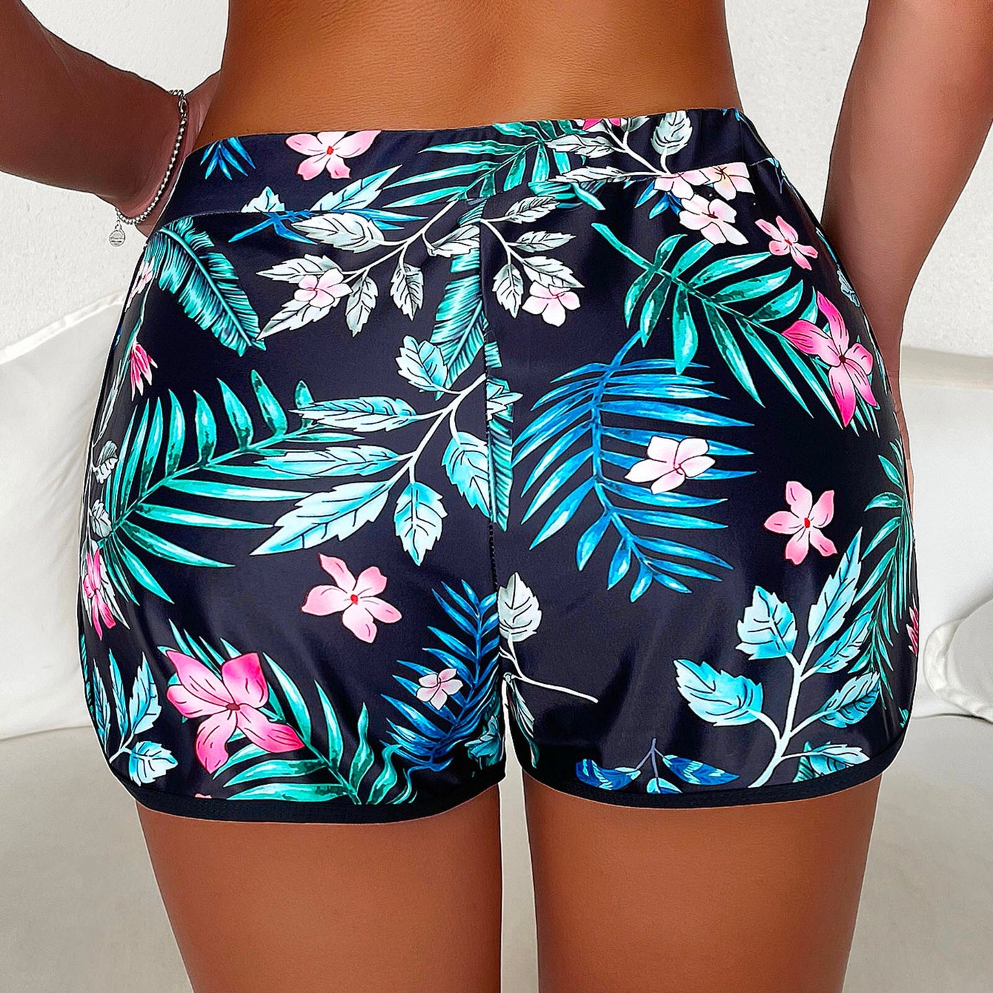 Floral Pinted Women's High Waist Beach Shorts