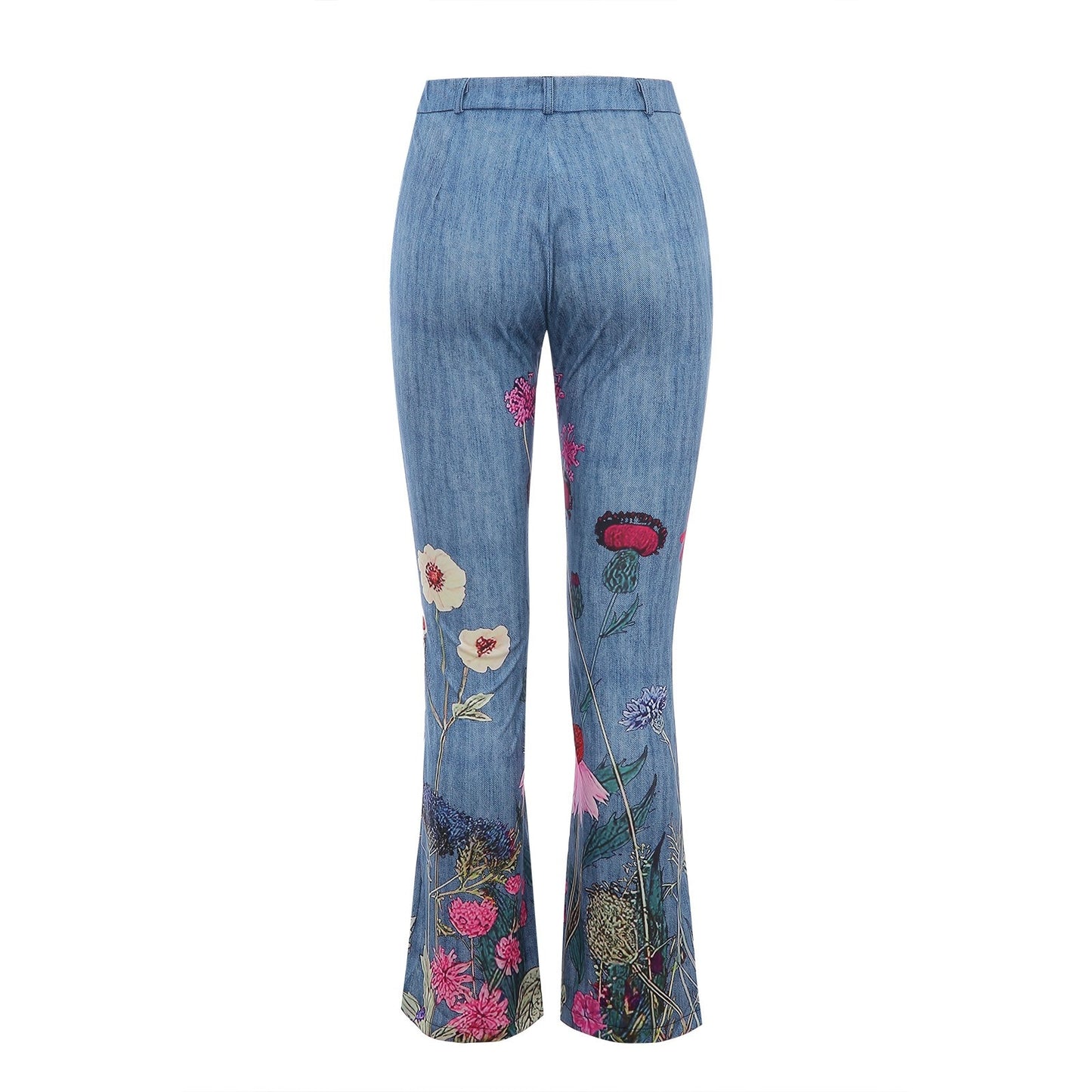 Women's High Waist Flower Printed Denim Jeans