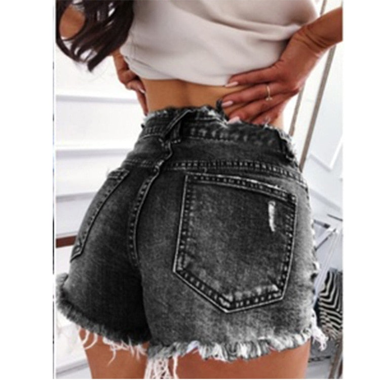 Tight Ripped Women's Mid Waist Denim Jeans Shorts