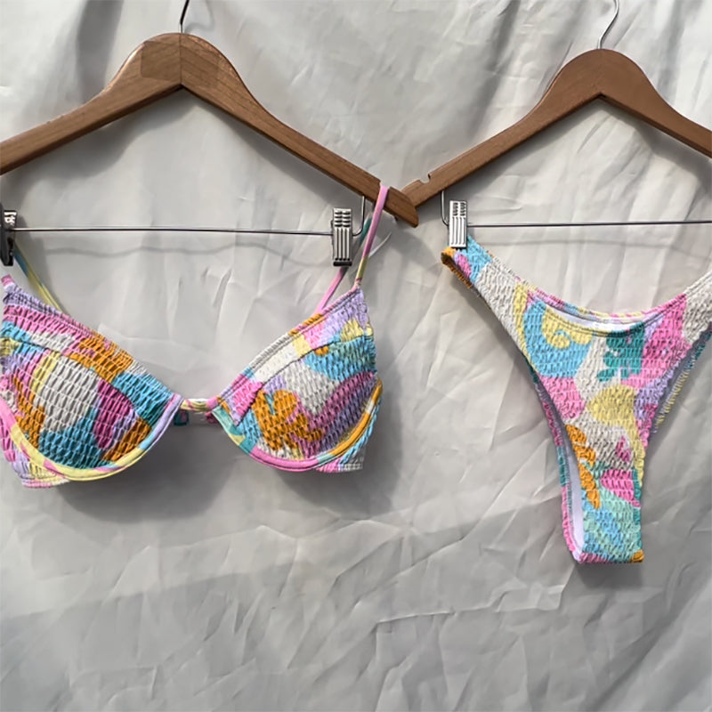 Triangle String Bikini Set Patchwork Print