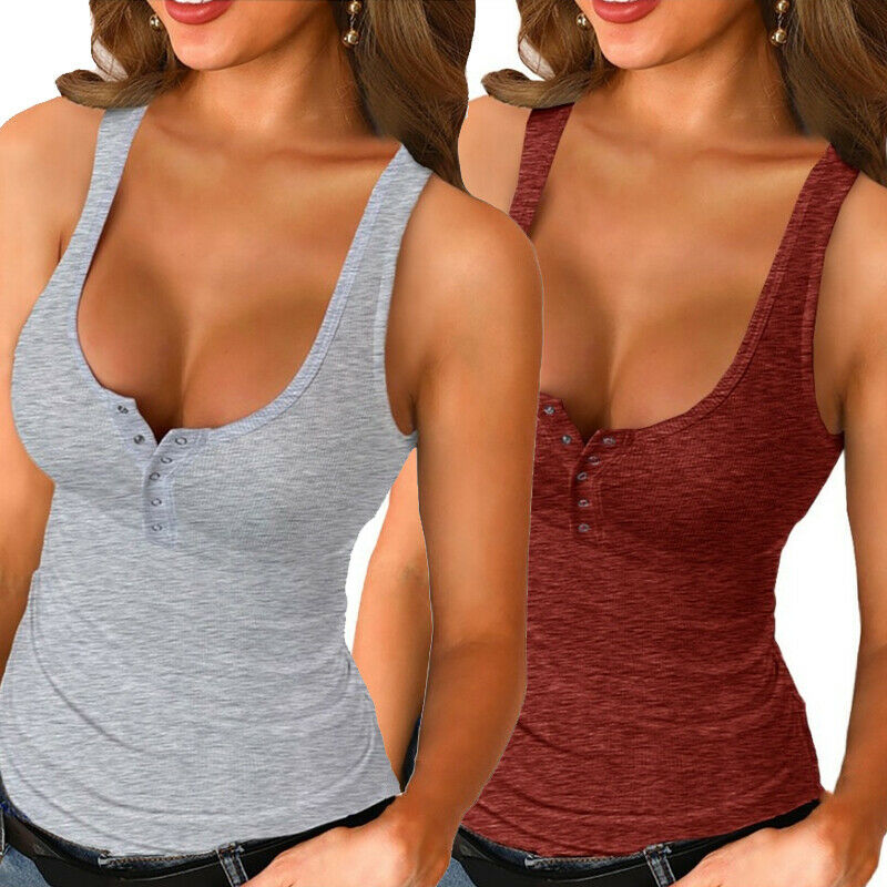 Women's Sexy Sleeveless V Neck Cotton Tank Top