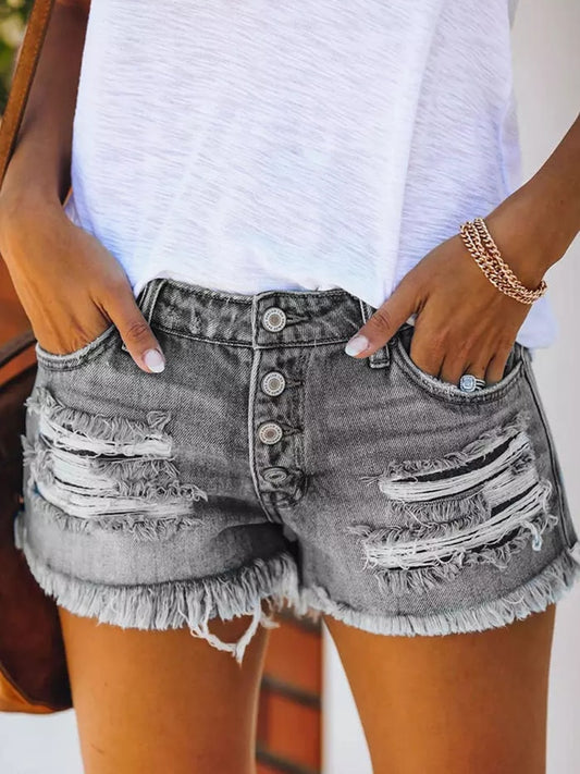 Women's Ripped Fashion High Waist Rolled Denim Vintage Shorts Jeans