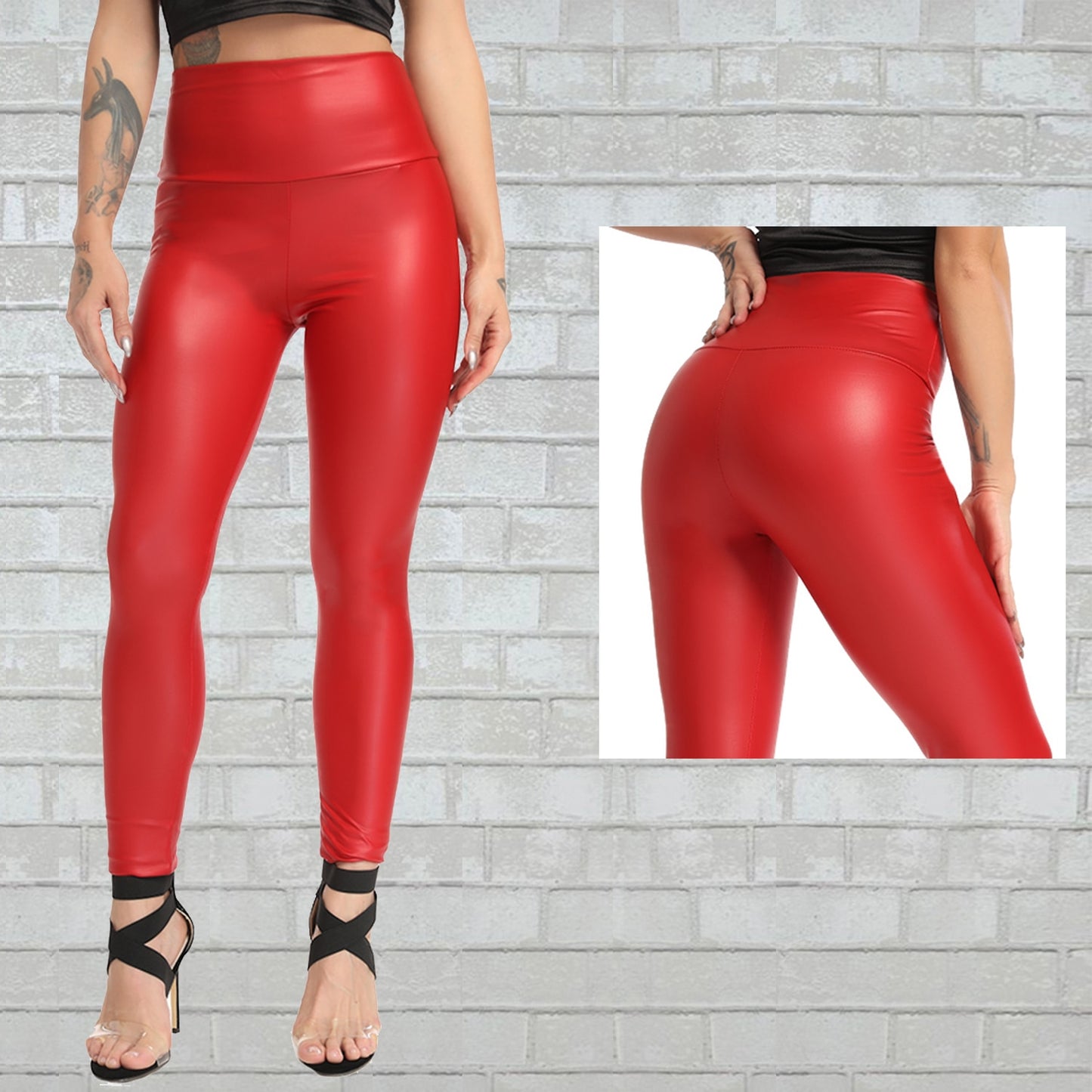 Faux Leather Slim High Waist Fitness Pants